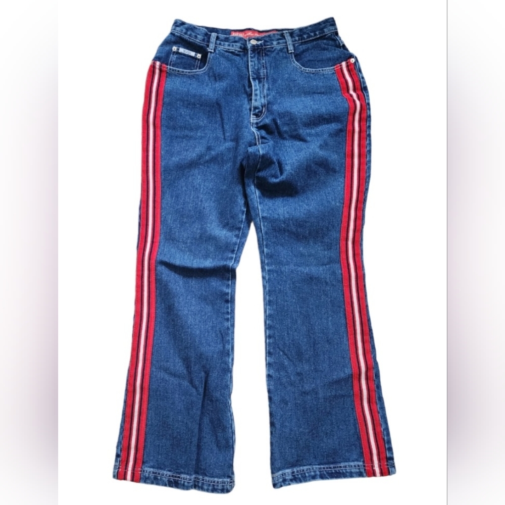 Revolt Jeans, Plus Size, Y2K High Waist Retro Racing Stripe Denim, Sz 14